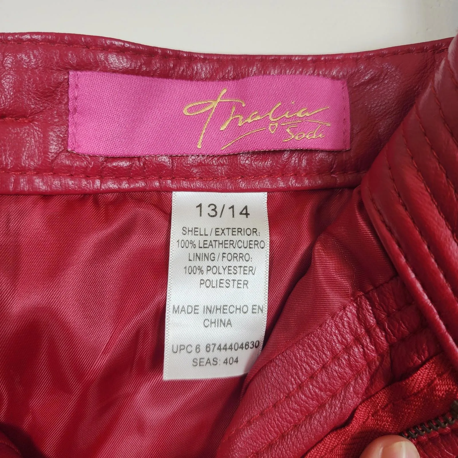 Vtg Thalia Sodi Y2K Cherry Red Genuine Leather Mini Skirt 13/14 Biker Grunge - Image 4