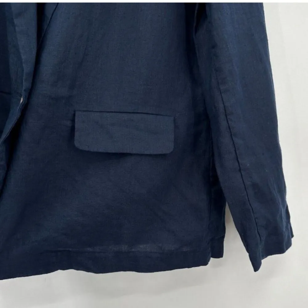 Quince Linen Blazer in Navy Blue 100% Flax Linen Weave sz XL Women's NWT Pockets - Image 10