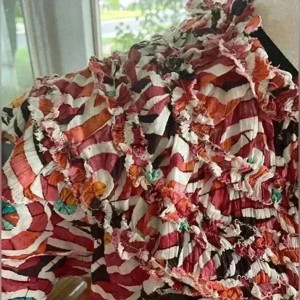 Maeve  multicolor ruffle yoke blouse with flowy sleeves; size S - Image 3