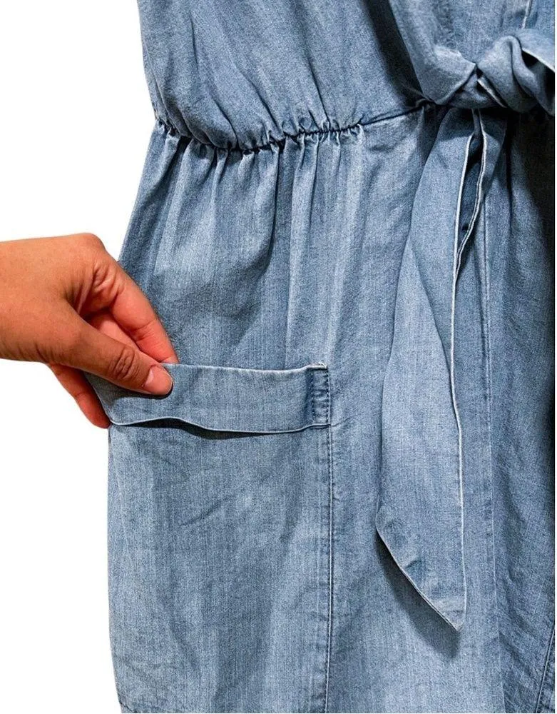 ZARA Denim Chambray Tie Front Short Sleeve Romper Sz S - Image 5