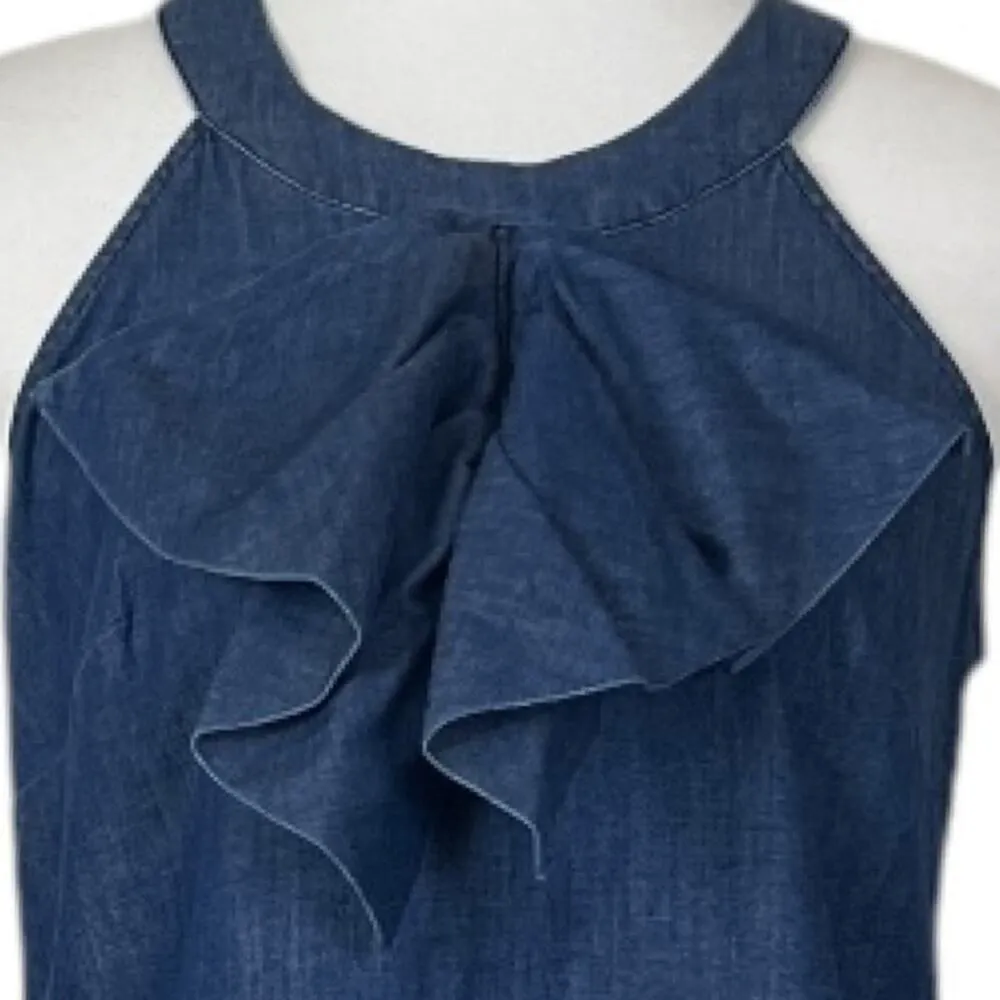 Banana Republic New Dress Denim Blue Jean Ruffle Neck Halter Top Women’s Size 4 - Image 9