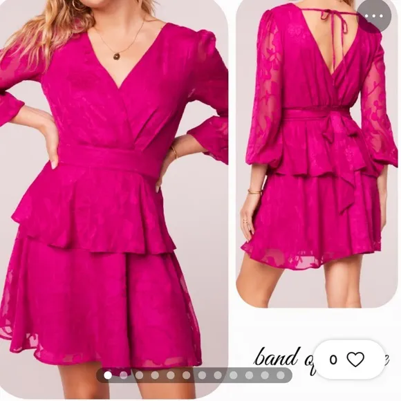 Band of the Free KISS ME FUCHSIA PEPLUM
MINI DRESS, faux wrap front, V back Pink Size M - Image 2