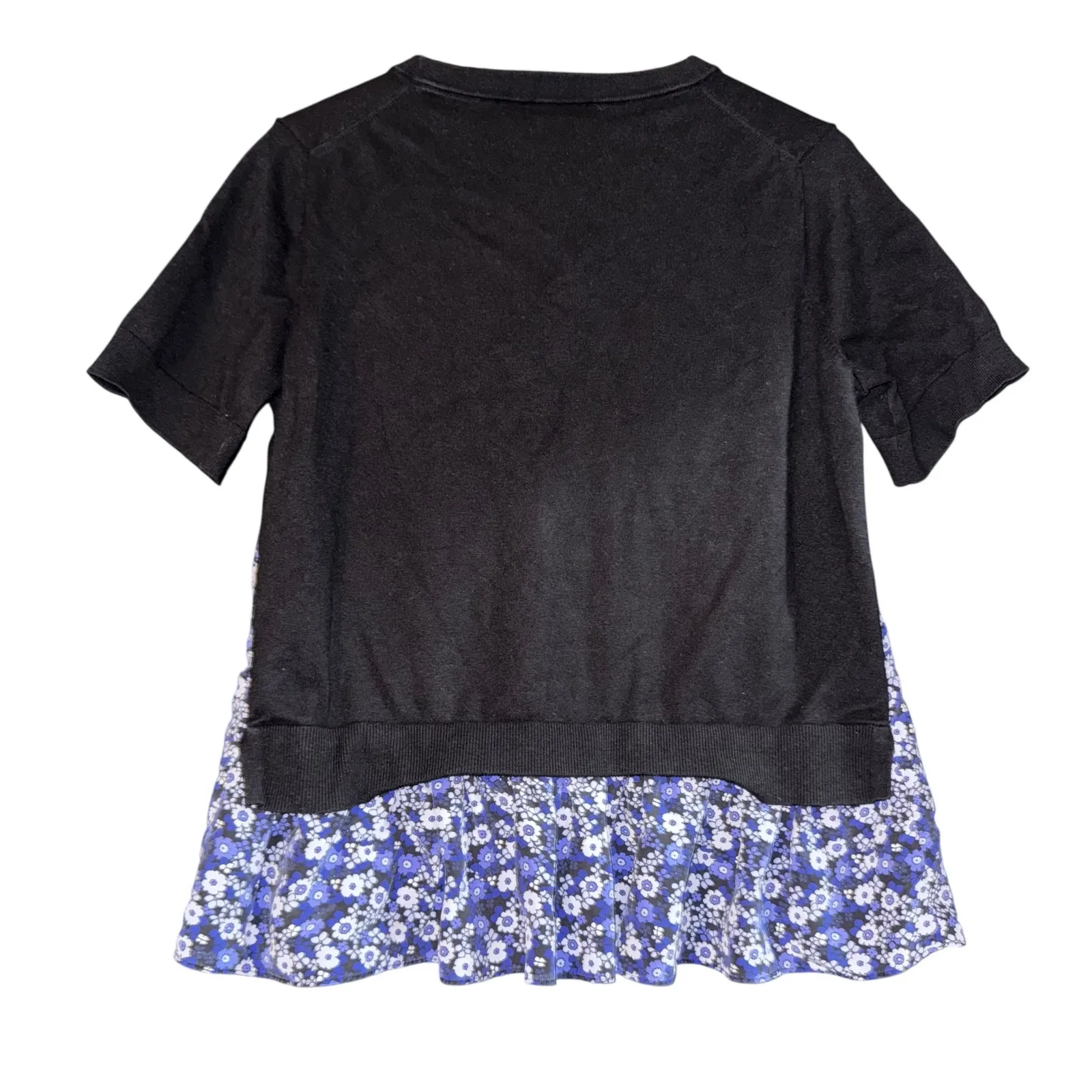 Kate Spade Broome Street Black Blue Ditsy Floral Peplum Sweater Top Womens Large - Image 4