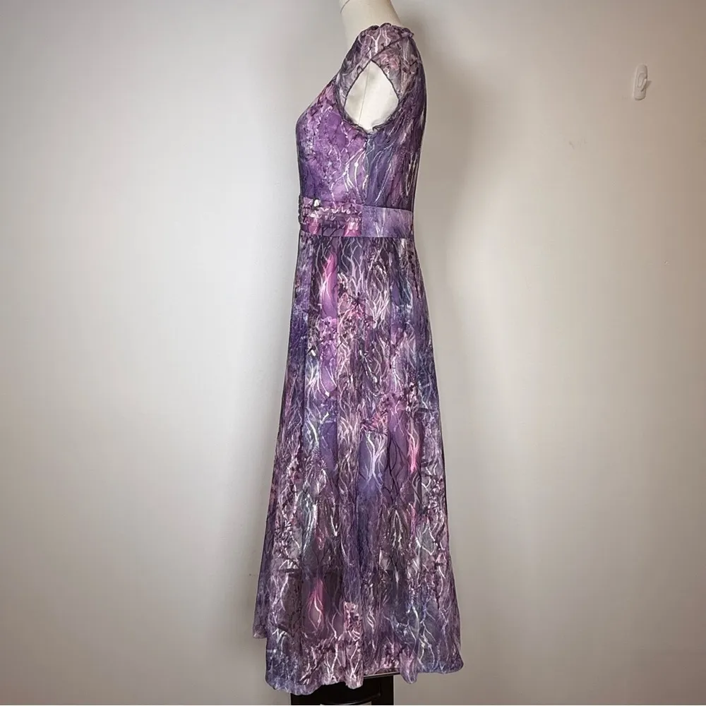 SunnyRight Flutter Sleeve Rhinestone Embellished Purple Dress Women’s Medium Pink - Image 5