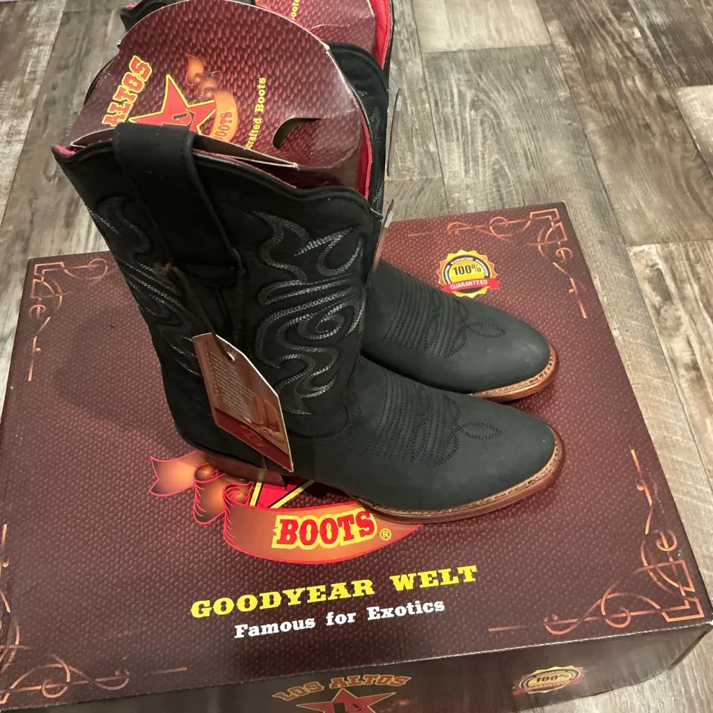 NWT Los Altos Black Leather Western Boots Size 6 - Image 14