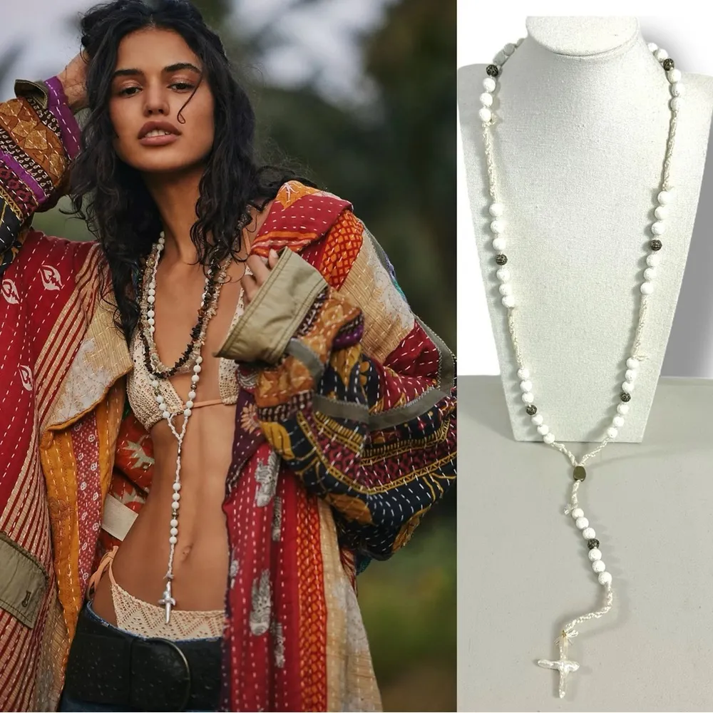 Free People Ariana Ost The Webber Strand Necklace in Ivory NWT Bohemian Cross - Image 3