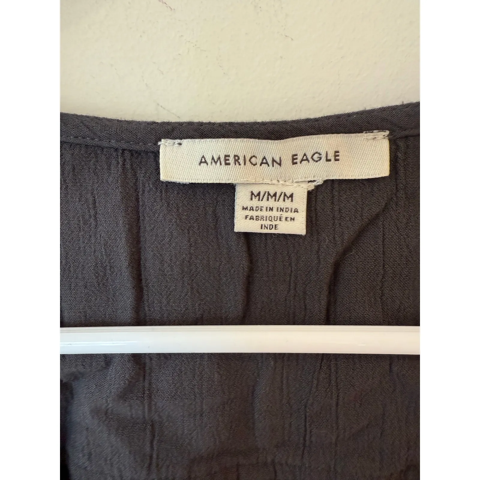 American Eagle Puff Sleeve Embroidered Smocked Crop Top Black Women's Medium - Image 6