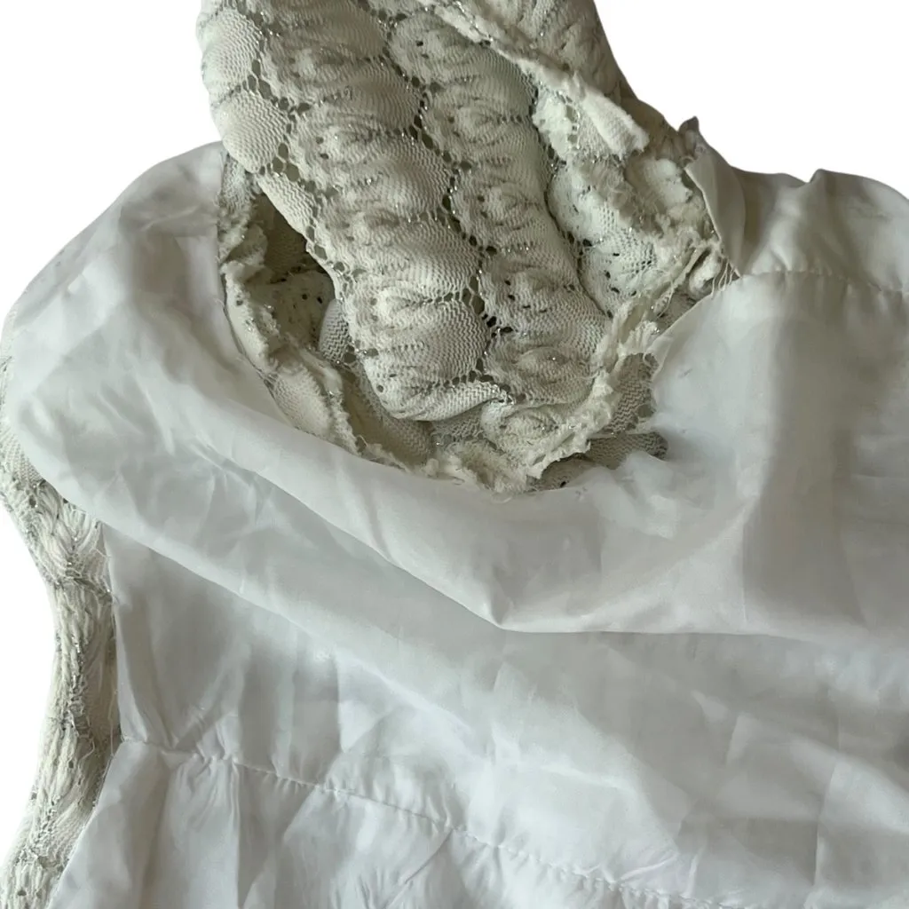 Vintage 70s White Maxi Dress Small 60s XS Crochet Boho Lace Long Wedding Gown Silver - Image 11