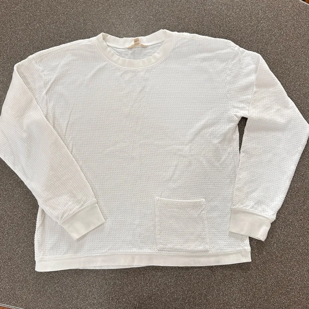 Garnet Hill Organic-Cotton Waffle-Knit Pullover 1 Front Pocket White - Image 2