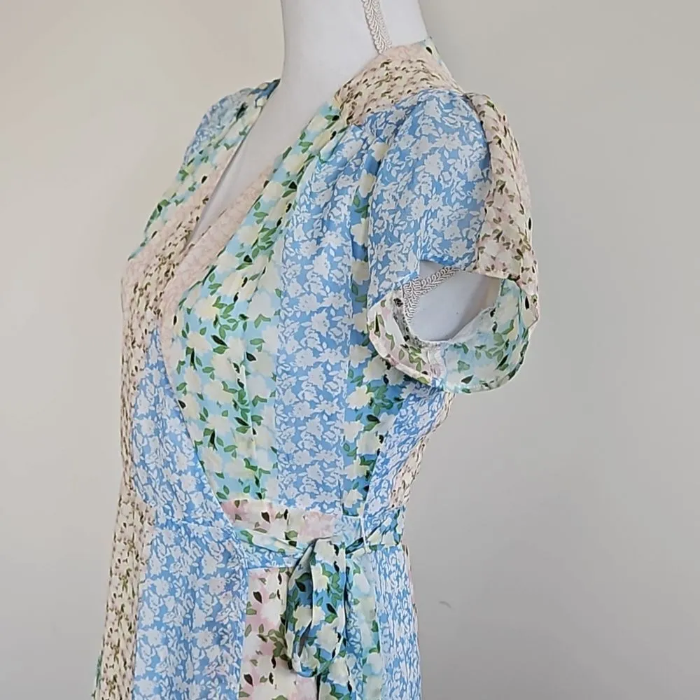 Francesca's Blue Rain Madonna multi-color floral midi wrap dress Size Medium - Image 5