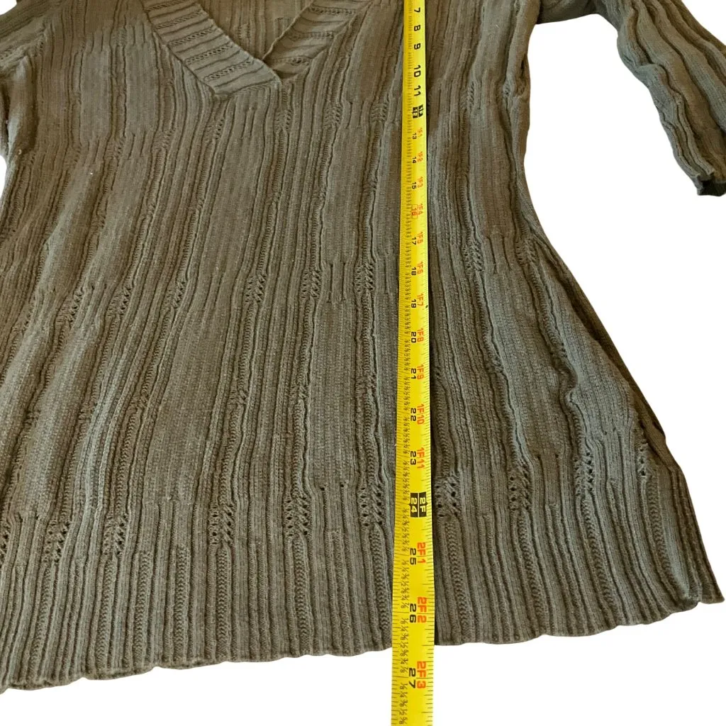 Guess Olive Green open Ribbed Knit V-Neck Sweater Womens Size XL Y2K  festival - Image 4