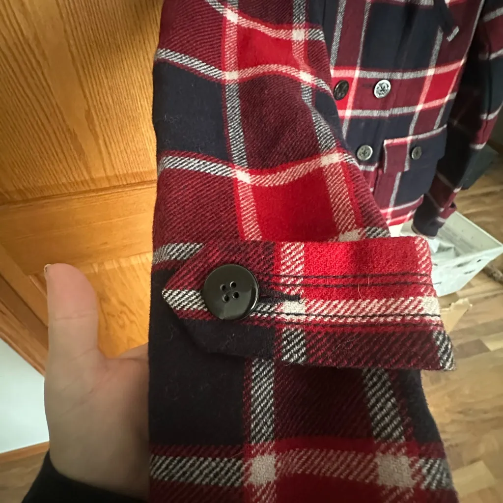 Wool Blend American Eagle Outfitters Red and Navy Plaid Pea Coat - Image 5