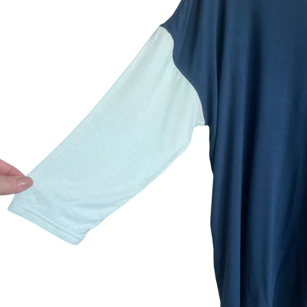 Gaiam Women Yoga Top M Blue Color Block 3/4 Sleeve Hooded Cowl Neck Lounge Comfy - Image 4