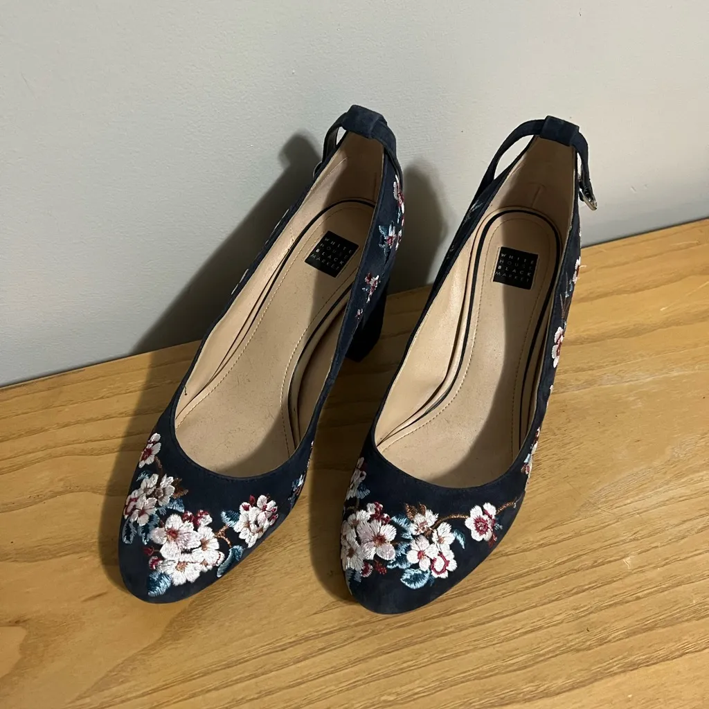 White House Black Market Black Floral Heels - Image 2