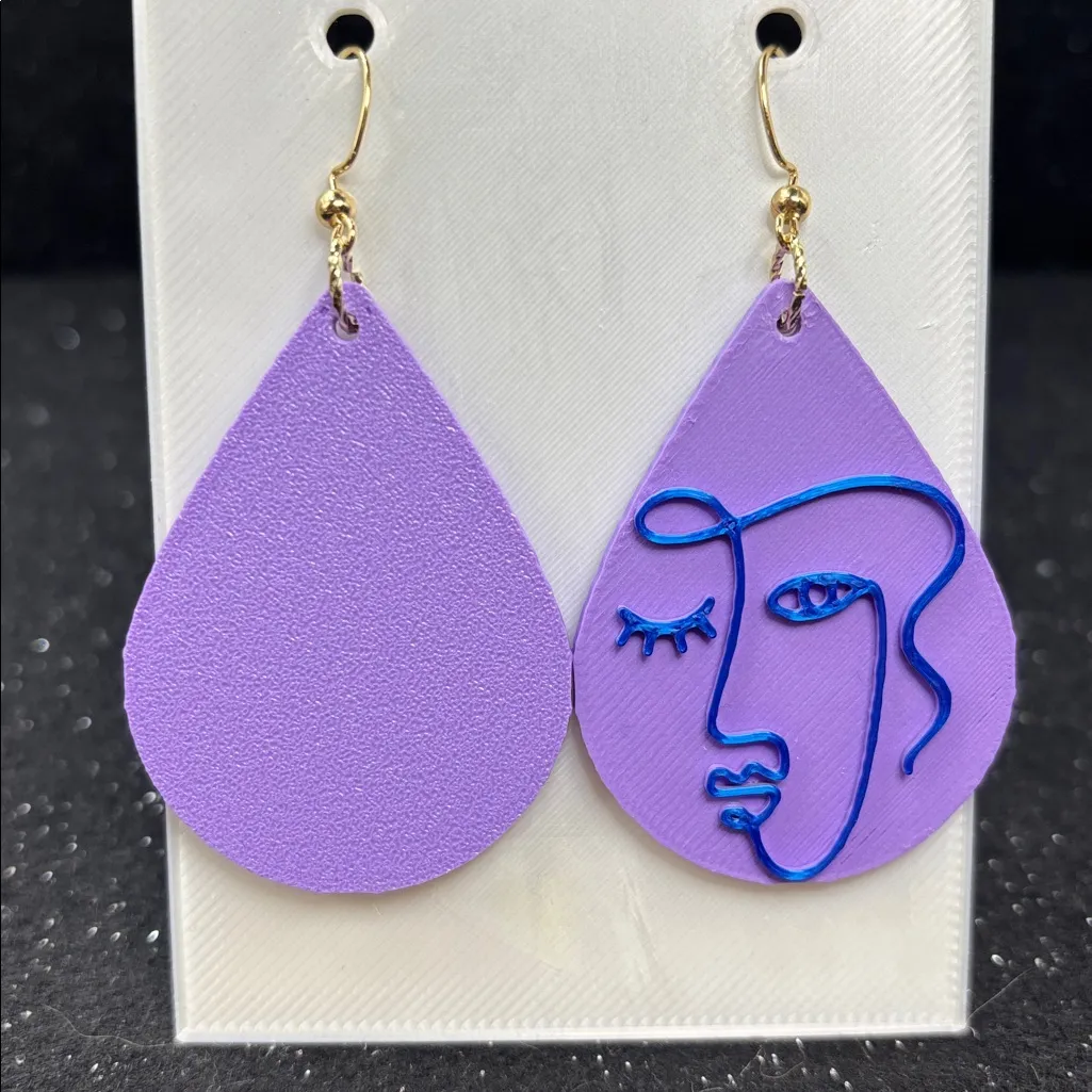 Purple and Blue Abstract Face Earrings - Image 4
