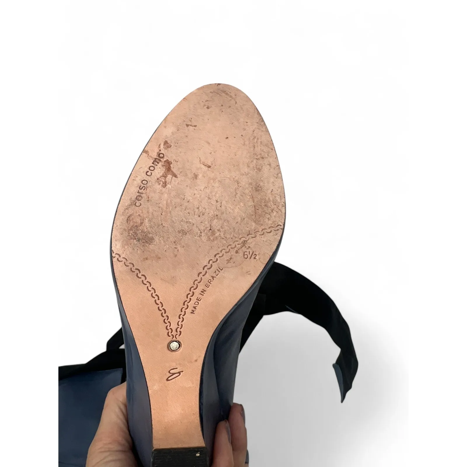 Corso Como | 6.5 |  Heels Boots Ankle Bow Dodie Wedge Show French Blue Leather - Image 5