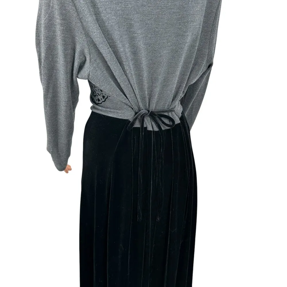 Vintage 90s Velvet Jersey Long Sleeve Crew Neck Maxi Dress XL Floral - Image 9