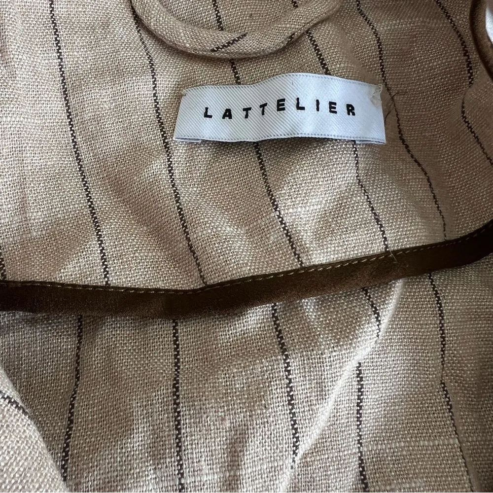 Lattelier Beige Linen Pinstripe Belted Blazer Jacket NWT Size Large Tan - Image 14