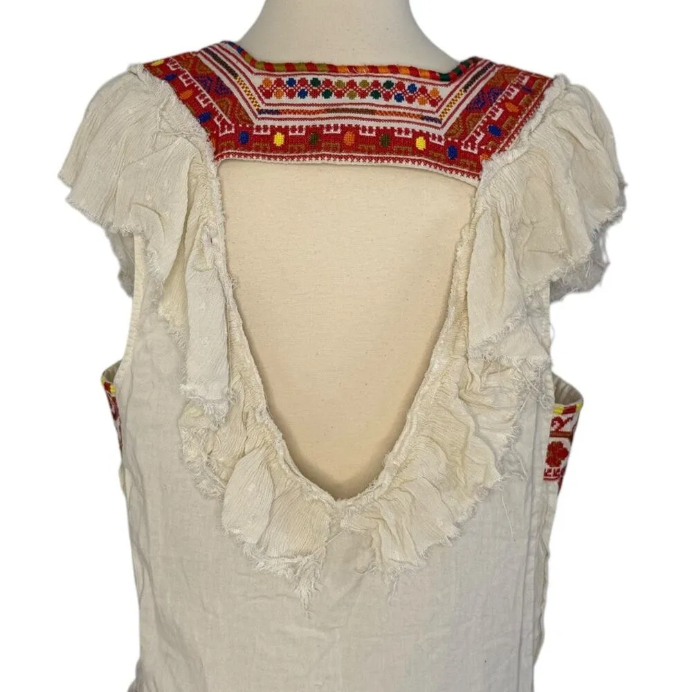 FREE PEOPLE Day Glow Embroidered Mini Dress Tulum Boho Ethnic Tunic Ruffled SP - Image 11