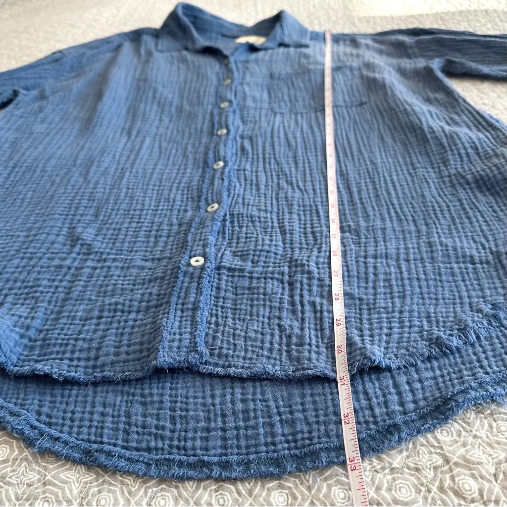 NEW! Aerie Gauzy Cover Up Shirt Blue Button Up Oversized Frayed Size XS - Image 10