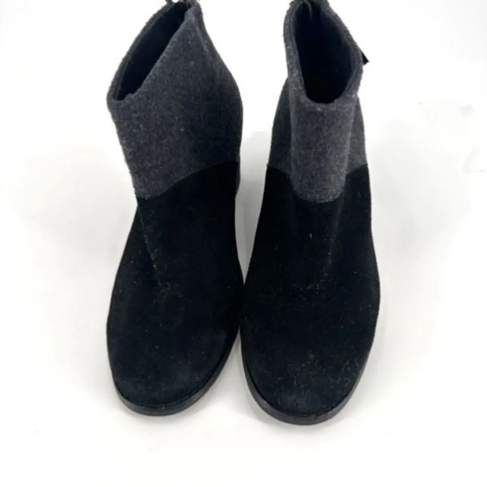 Toms‎ Leila Wool Felt Ankle Booties Size 7.5 Boots Leather Suede Black & Gray - Image 3