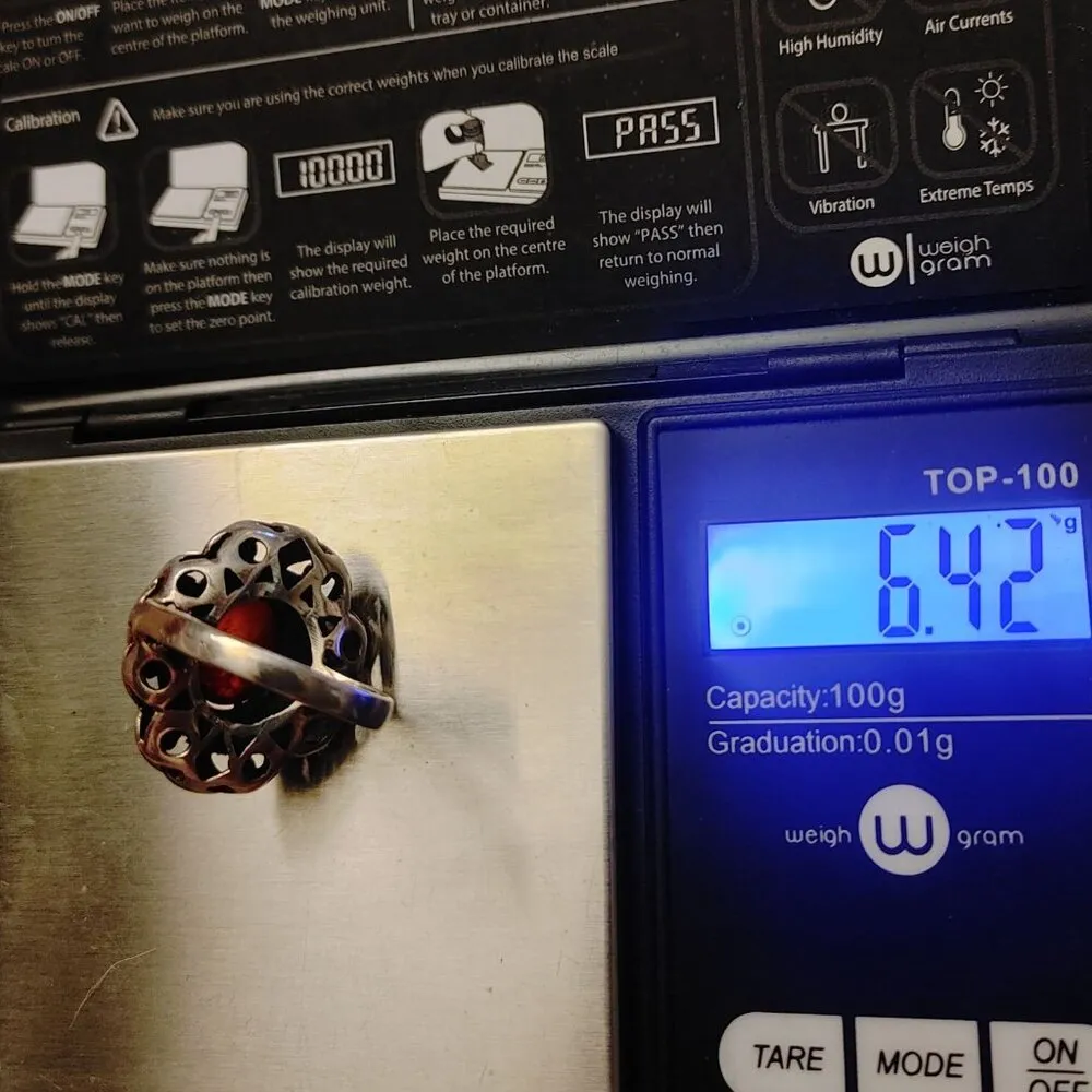 Filigree Ring Size 6 Baltic Amber Sterling Silver 925 Vintage Antique Style - Image 4