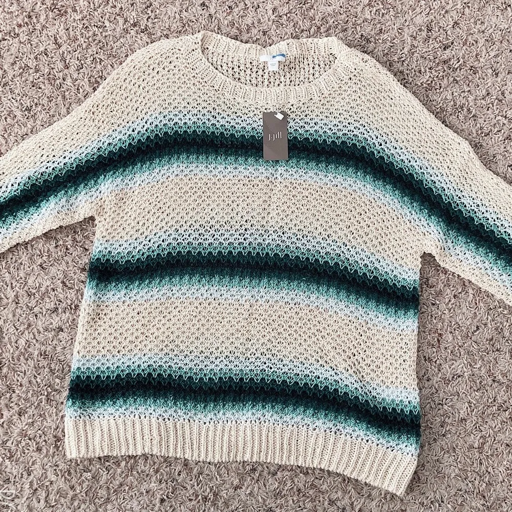 J.Jill Linen Crochet Sweater Navy Blue Multi Petite Size S NWT $89.00 - Image 7