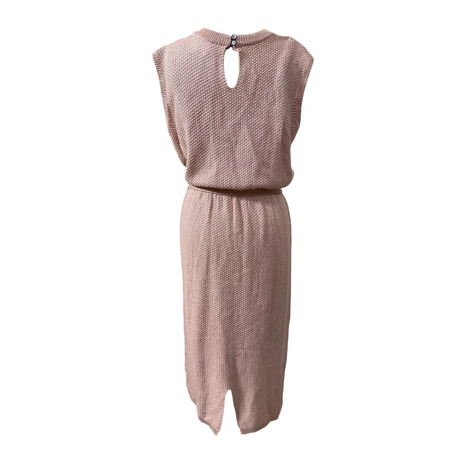 Callahan Midi Sweater Dress Light Pink Open Knit Sleeveless Belted - Image 8