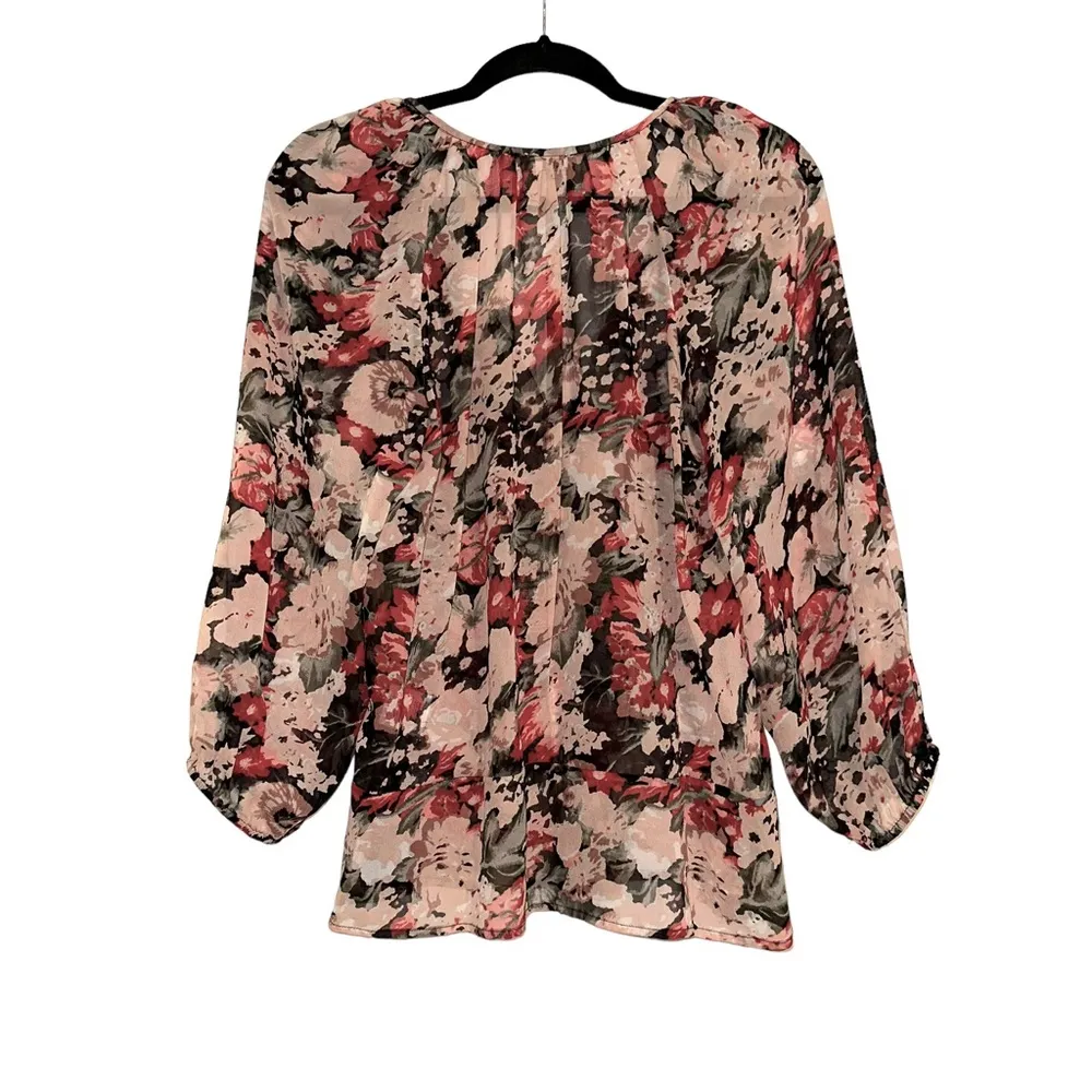 Joie Silk Floral Long Sleeve Button Down Ruffled Blouse SMALL - Image 2
