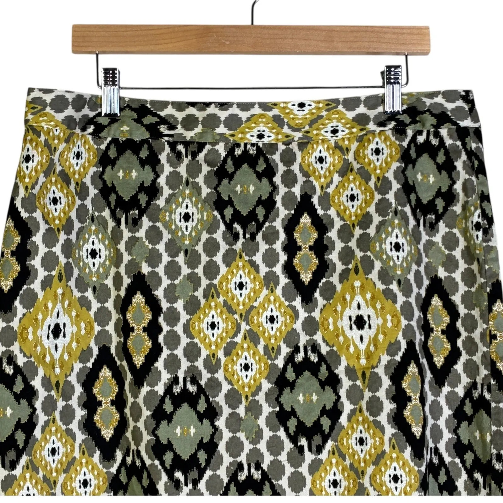 Van Heusen Womens Retro 70s 100% Cotton Geometric Skirt Size 14 Olive Groovy Mod - Image 3