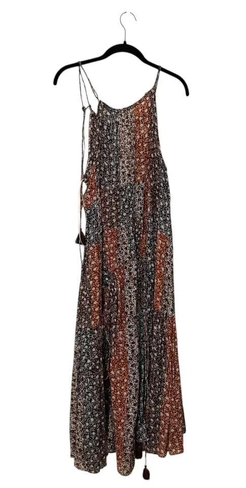 Anthropologie Patchwork Shirred A-Line Tiered Midi Dress Size Medium Petite - Image 4