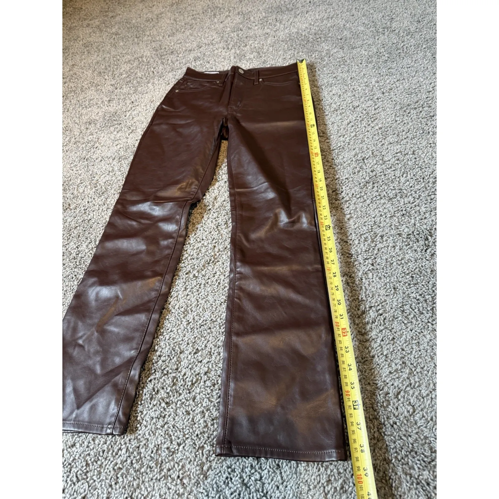 Gap Chocolate Brown Faux Leather Vintage Slim High Rise Pants Sz 27/4 - Image 2