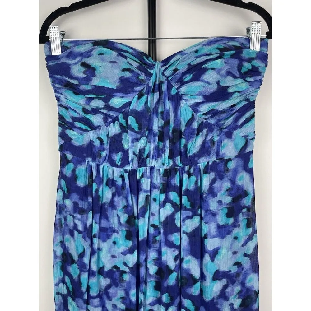 Banana Republic Blue Chiffon‎ 100% Silk Sweetheart Neck Strapless Dress Size 8 - Image 2