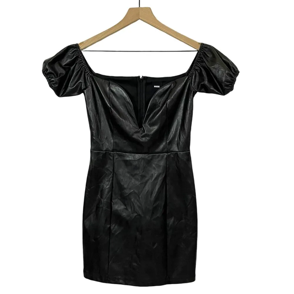 NUDE Off the Shoulder Faux Leather Mini Dress - Image 4