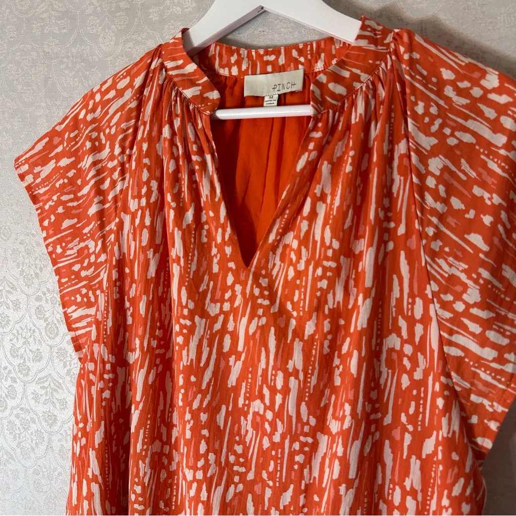 Pinch Vibrant Orange and White Printed Babydoll Mini Dress Medium - Image 5