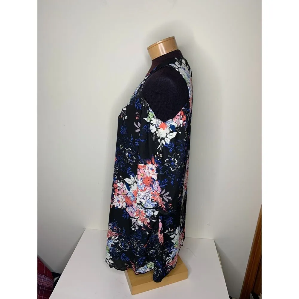 Lily Rose Womens Size M Dress Cold Shoulder Floral Crochet 3/4 Sleeve Scallop - Image 3