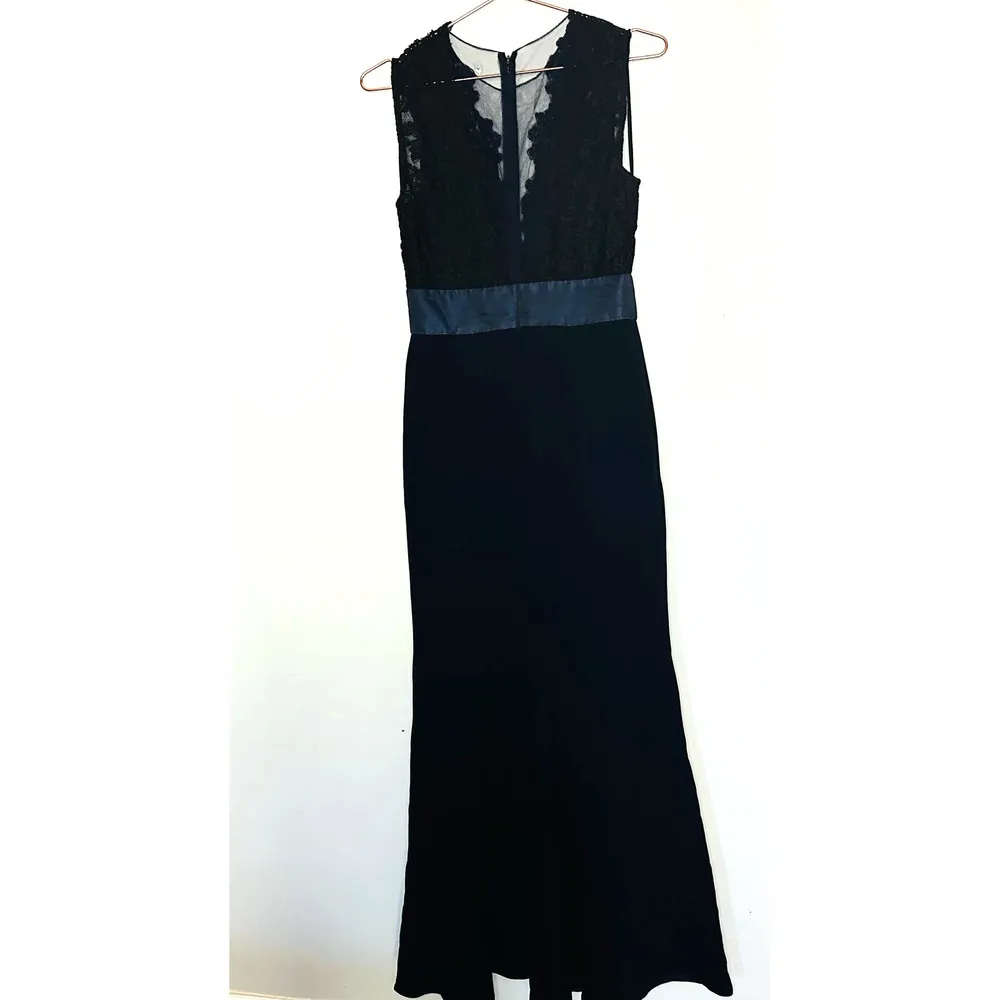 Theia Women's Blue Dramatic Lace Neck Formal Evening Deep Midnight Gown Size 4 - Image 4