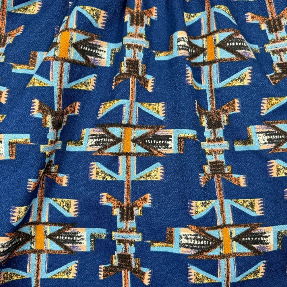 Lush Blue Tribal Aztec Pattern Skater Mini Skirt Size XS - Image 5
