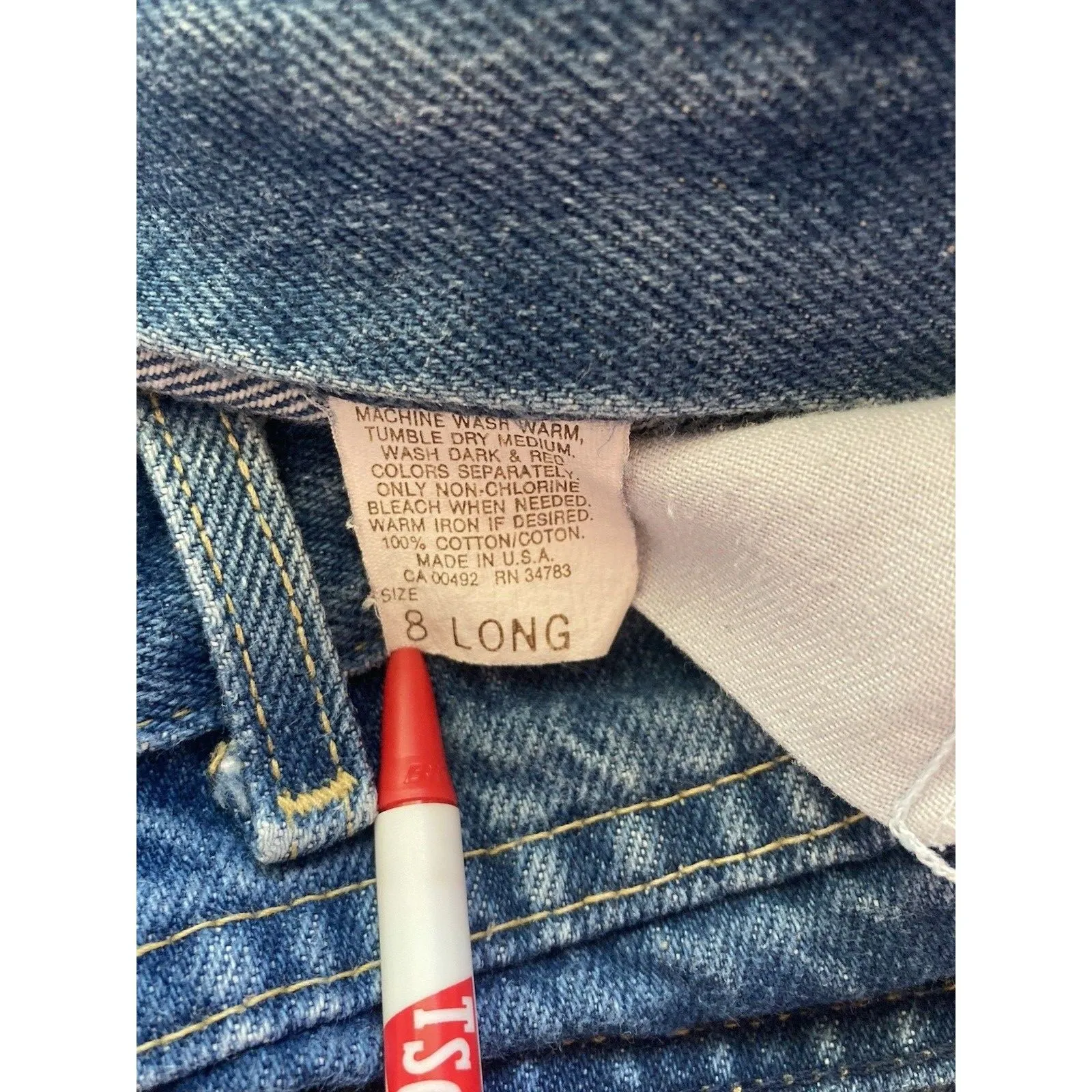 Y2K Vtg Lee Womens 8 Long High Rise Mom Tapered Jeans Blue Denim 25x33 USA Union - Image 7