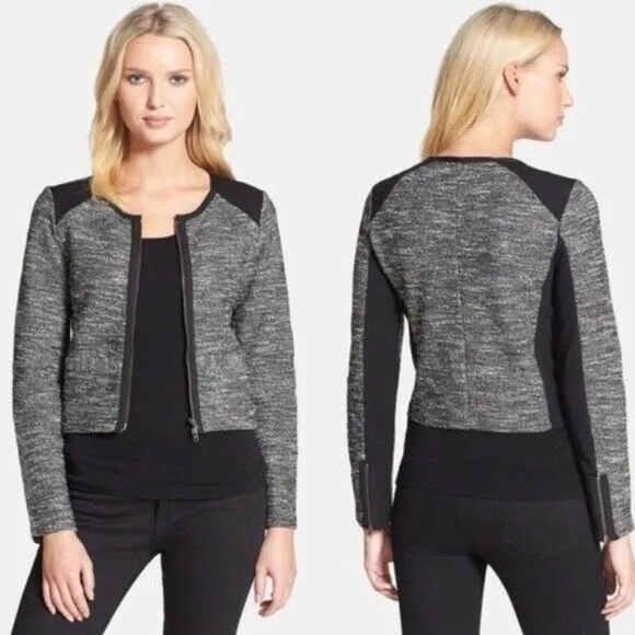 Eileen Fisher Tweedy Knitted Cotton Tweed Collarless Jacket Zipper Size XL - Image 2