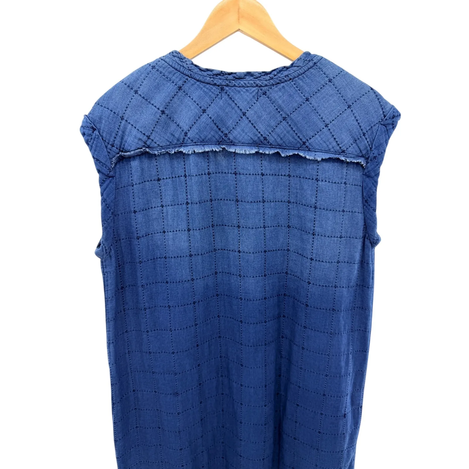 Cloth & Stone Blue Cotton Chambray Frayed Hem Denim Chambray Jean Shift Dress L - Image 5