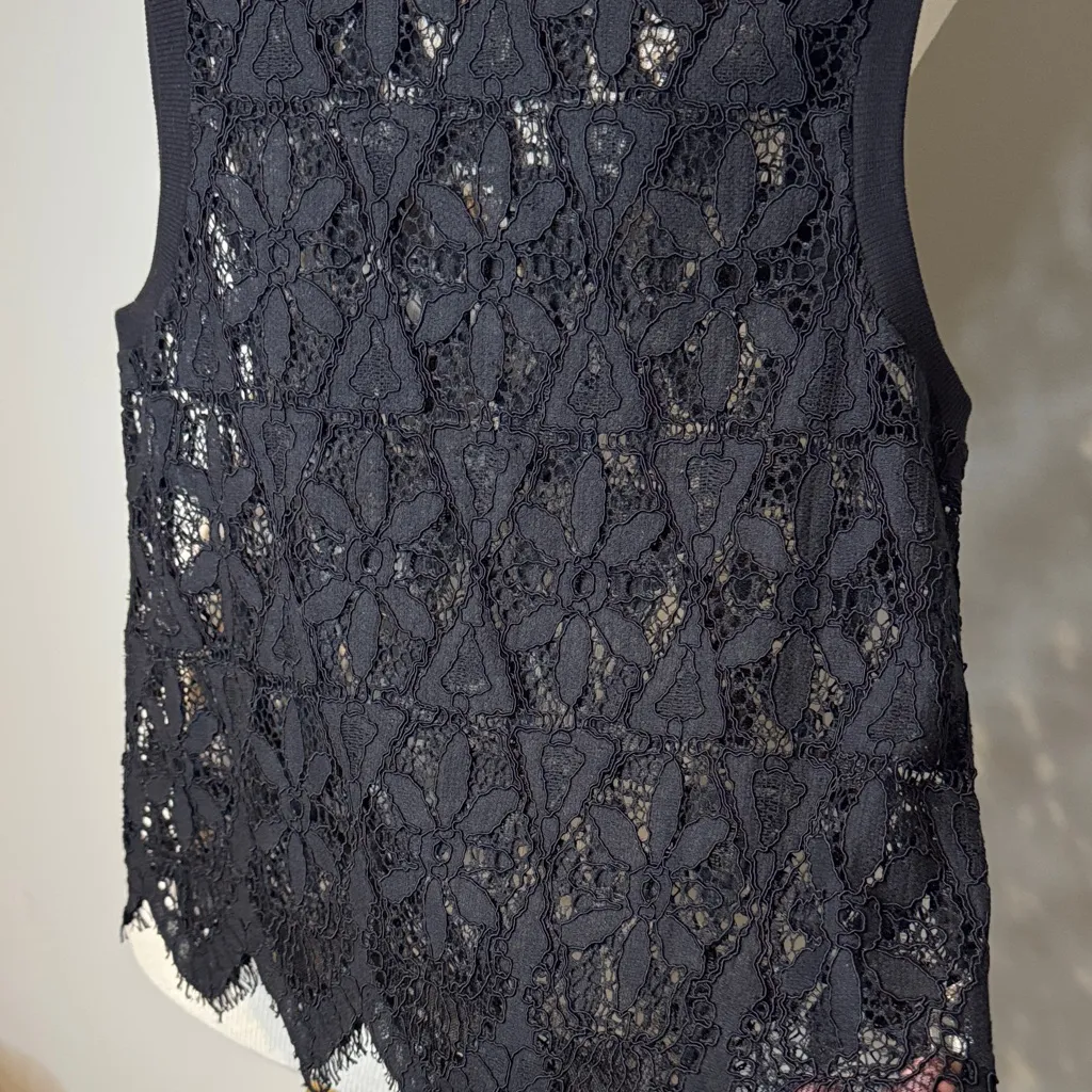 Anthropologie deletta Black Lace Sleeveless Blouse XS - Image 3