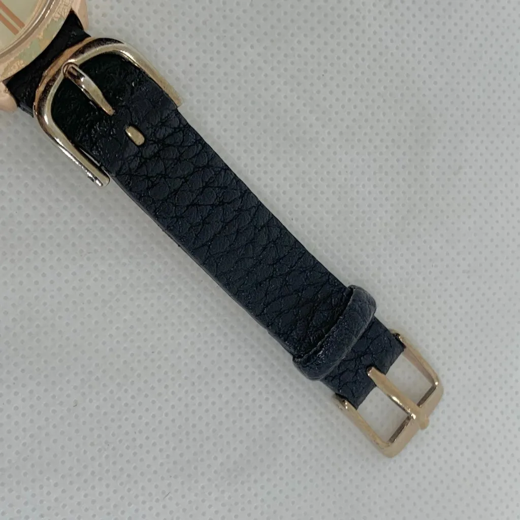 FMD women’s quartz analog watch rose gold tone 37mm round black leather running - Image 4