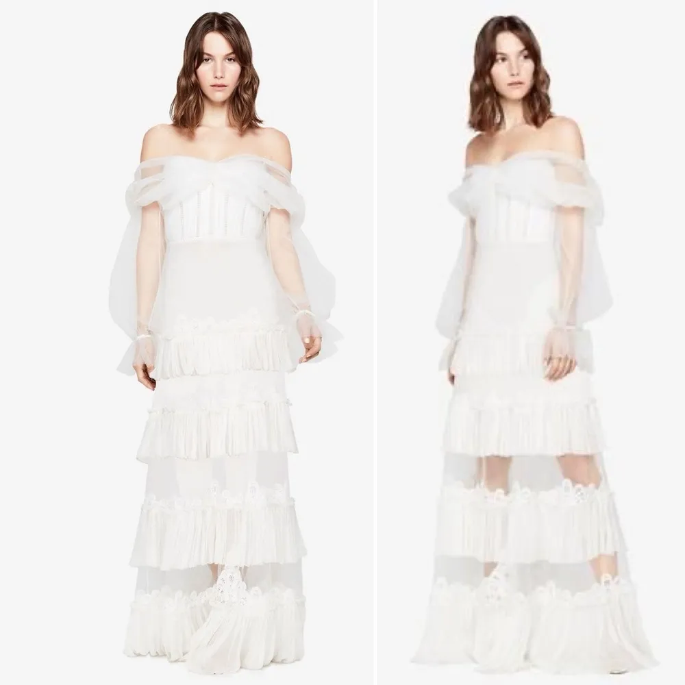 NWT JONATHAN SIMKHAI Threaded Lace Tulle Ruffle dress Size 8 White - Image 15