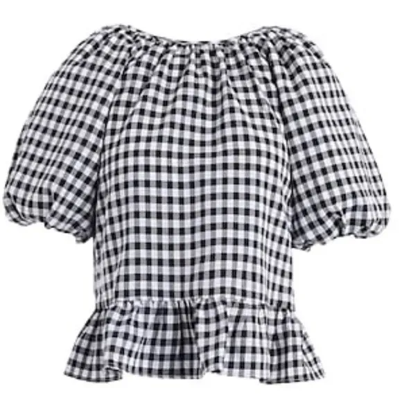 NWT TOPSHOP Gingham Plaid Puff Sleeve Top Blouse with Open‎ Back Size 2 - Image 4