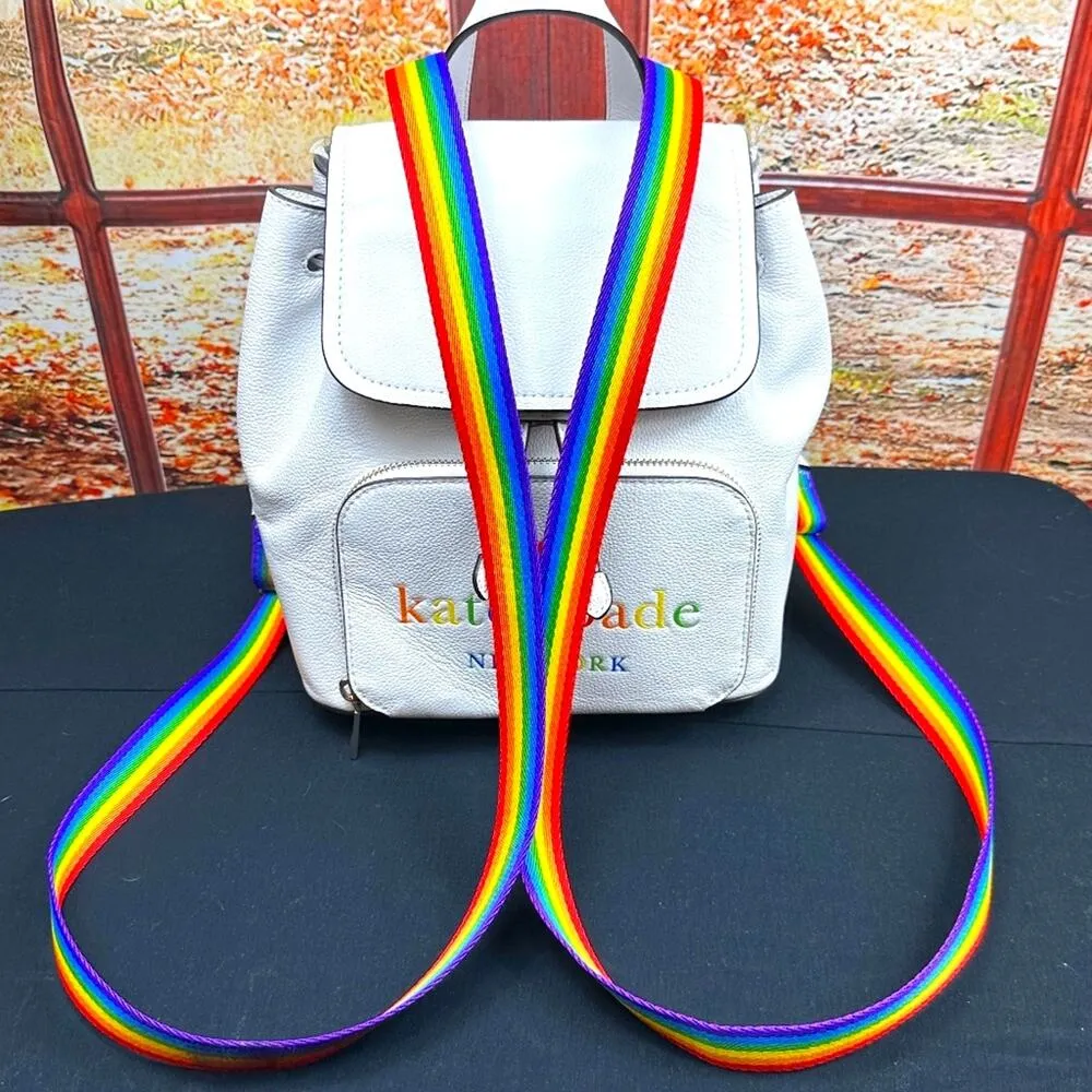 Kate Spade New York Pride Rainbow Darcy Flap White Leather Backpack - Image 7