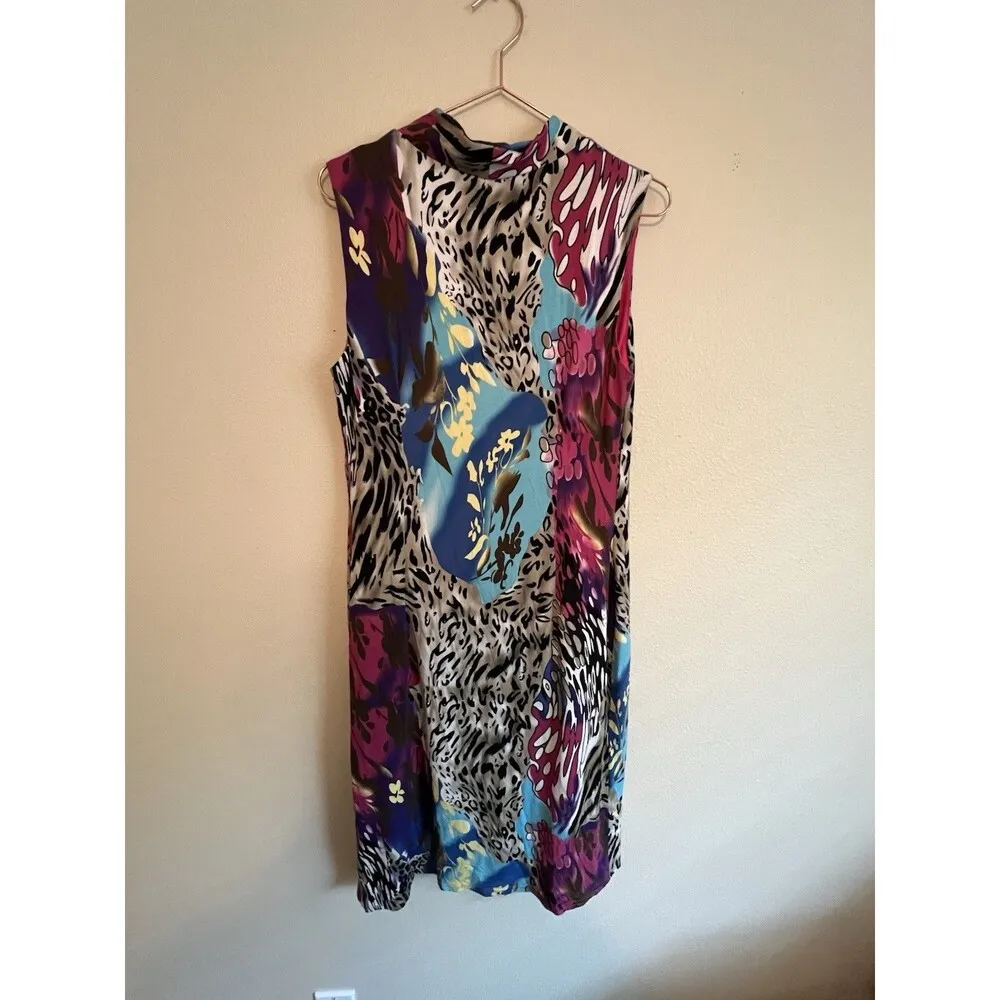 Joseph Ribkoff Dress Size 10 Multi Color Floral Animal Print Cowl Neck - Image 3