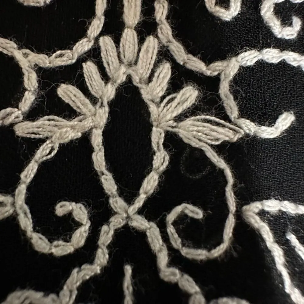 Kooples Black Pencil Skirt Cream & Gold Embroidery Size‎ S Designer Elegant Mini - Image 5