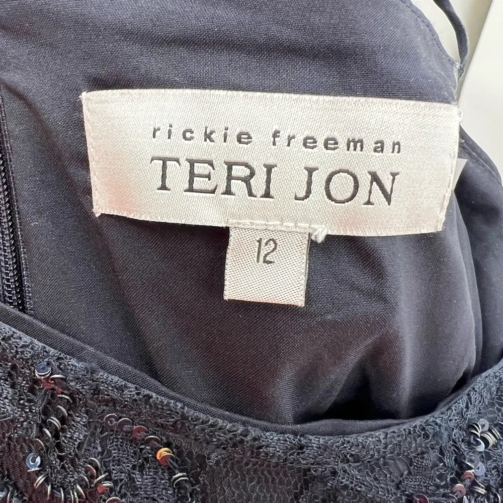 Rickie Freeman Teri Jon 12 lace dress sequin beaded navy semi - Image 6