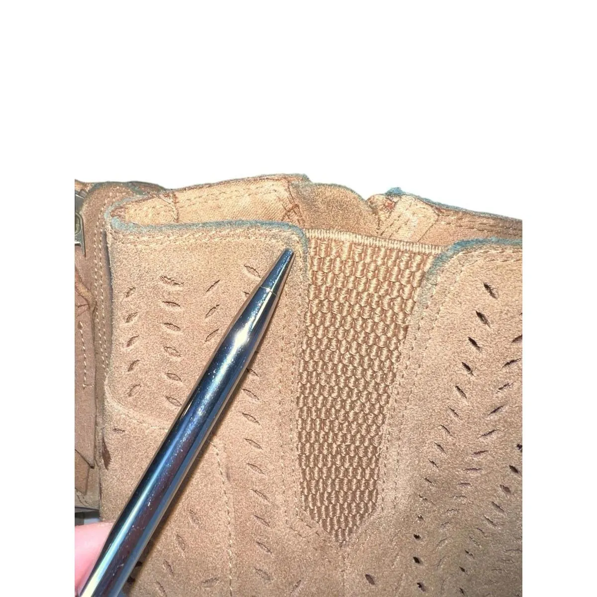 TOMS Majorca Tan Suede Peep Toe Heeled Ankle Boots Booties Womens Size 7.5 - Image 10